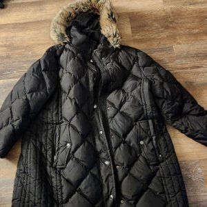 Plus Size London Fog Faux-Fur Hood Diamond Quilt Puffer Jacket 2XL